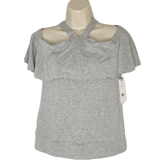 NWT BAILEY 44 Cold Shoulder Gray Jersey Ruffle Halter Top Sweatshirt Size Small - Picture 1 of 6